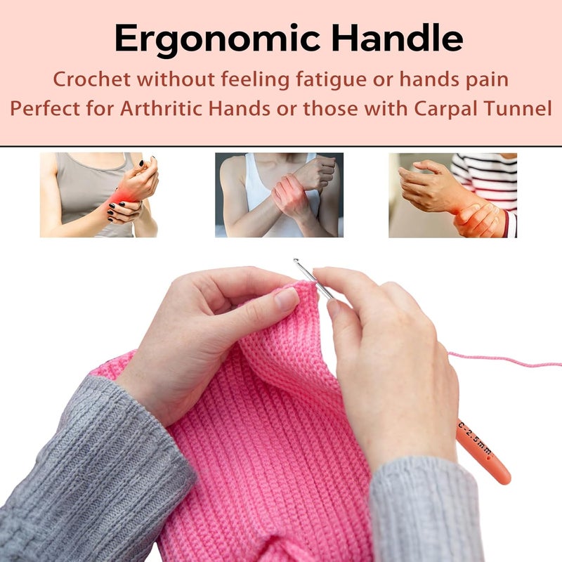 Gerute 2.5mm Crochet Hook, Ergonomic Crochet Hooks with Soft Rubber Handle and Smooth Glide Head - Lightweight Aluminum Needles for Beginners, Arthritis, Yarn Projects, Long Crafting Sessions (2.5 mm) - Image 4